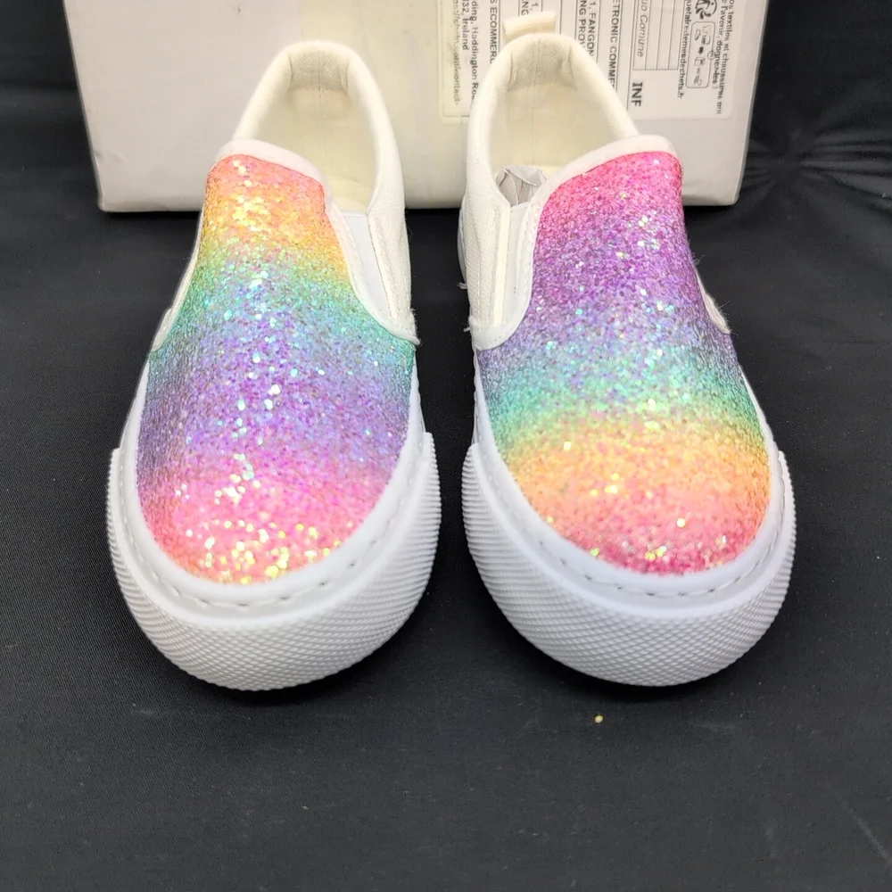 Shein Rainbow Glittery Slip On Girls Shoes EU 29 White